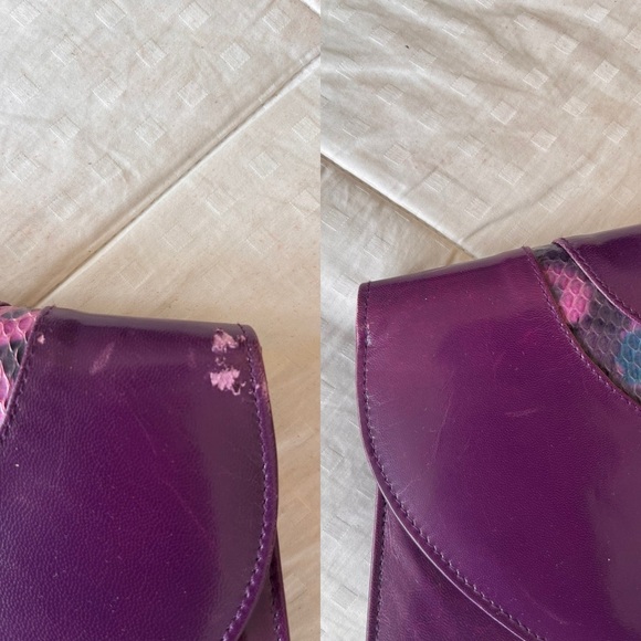 Vintage 80s Genuine Leather Snakeskin Crossbody Clutch Bag OS Purple Multi - Picture 13 of 16